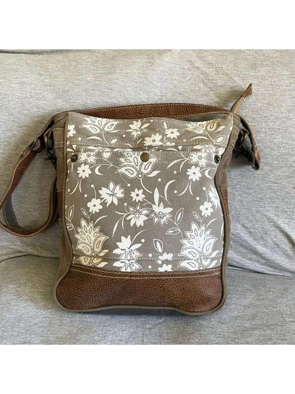 Myra Bag Blossom Floral Canvas Crossbody Bag With Leather Accents & Adjustable S - Picture 1 of 12